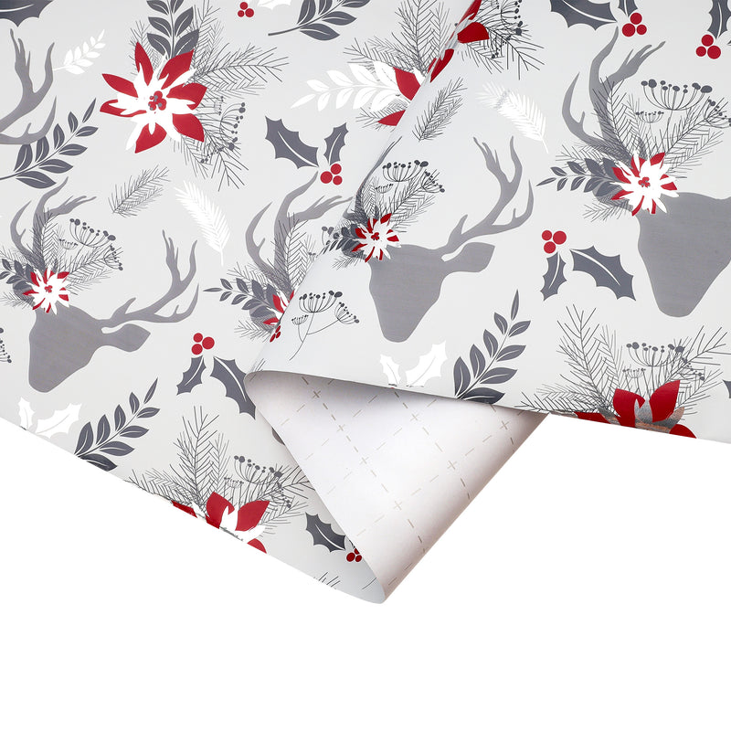 30" x 10' Holiday Wrapping Paper | Grey Reindeer