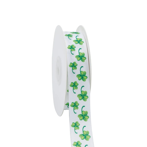 7/8" Printed Grosgrain Ribbon | Patty's Clover (10002) | 20 Yard Roll