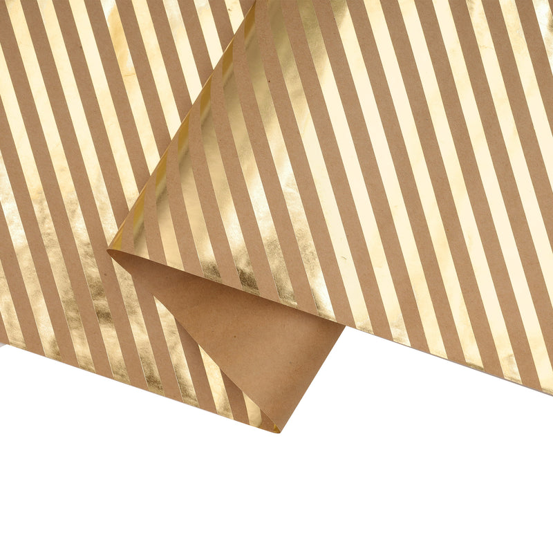 17" x 33' Mini Wrapping Paper | Kraft w/ Gold Metallic Diagonal Stripe