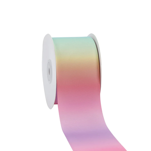 2 1/4" Printed Grosgrain Ribbon | Pastel Rainbow (10069) | 10 Yard Roll