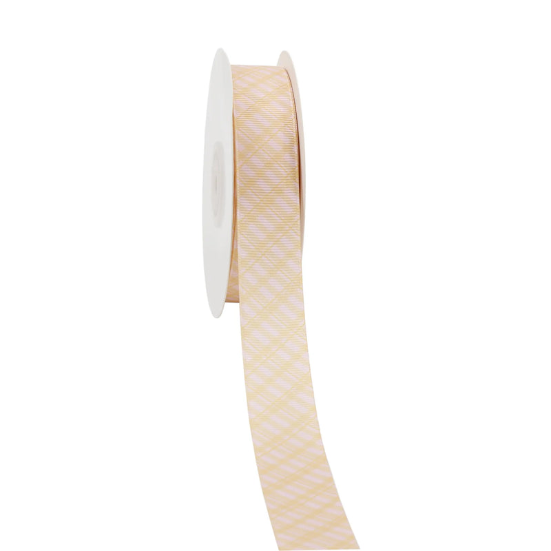 7/8" Printed Grosgrain Ribbon | Yellow Plaid (10011) | 20 Yard Roll