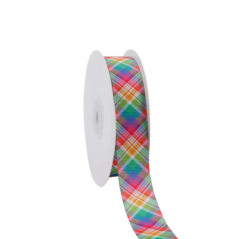 7/8" Printed Grosgrain Ribbon | Spring Plaid (10040) | 20 Yard Roll