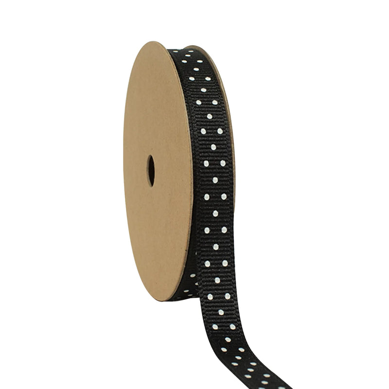 3/8" Swiss Dot Grosgrain Ribbon | Black (030)/White Dot | 25 Yard Roll