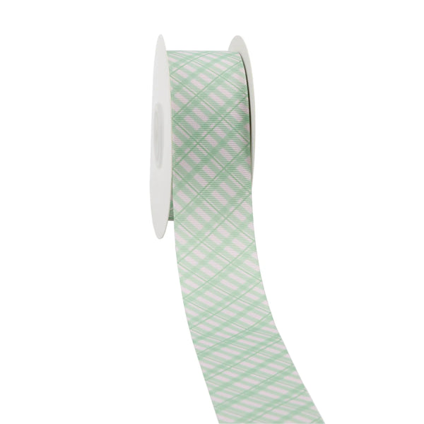 1 1/2" Printed Grosgrain Ribbon | Sage Plaid (10015) | 20 Yard Roll