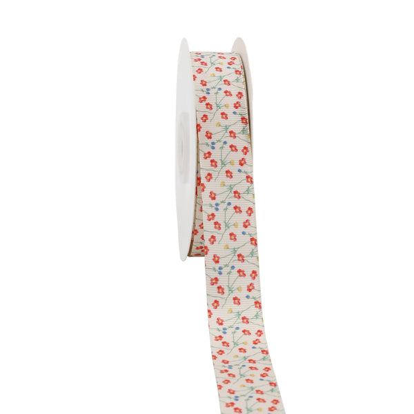 7/8" Printed Grosgrain Ribbon | Spring Poppy (10017) | 20 Yard Roll