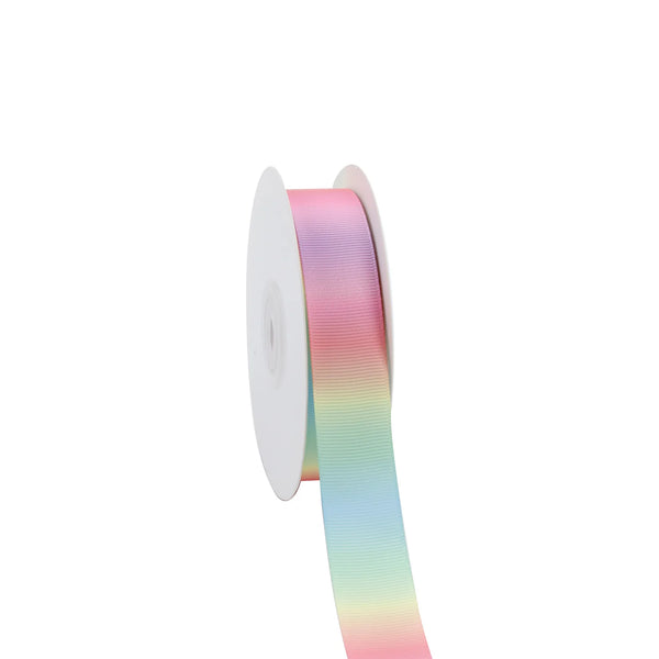 7/8" Printed Grosgrain Ribbon | Pastel Rainbow (10037) | 20 Yard Roll