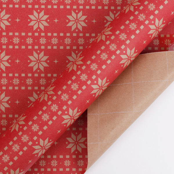 30" x 10' Kraft Wrapping Paper | Knit Natural/Red