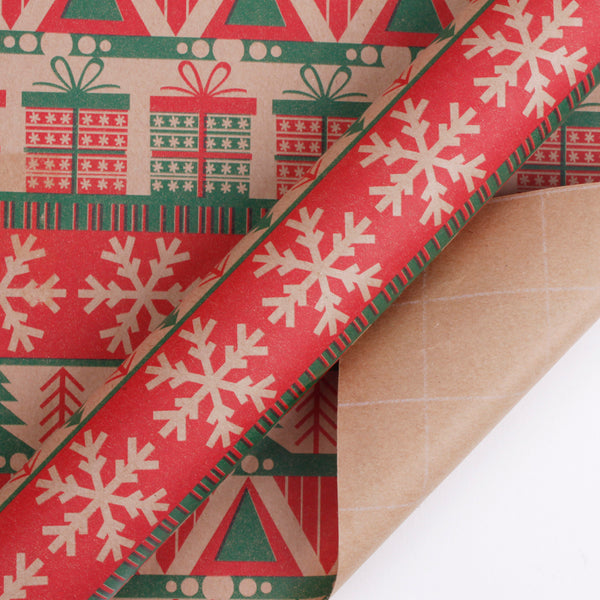 30" x 10' Kraft Wrapping Paper | Knit Natural/Red/Green