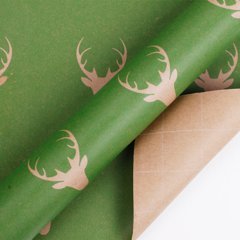 30" x 10' Kraft Wrapping Paper | Reindeer Natural/Green