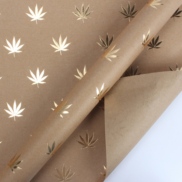 30" x 30" Kraft Wrapping Paper Sheets | Cannabis Leaf Gold
