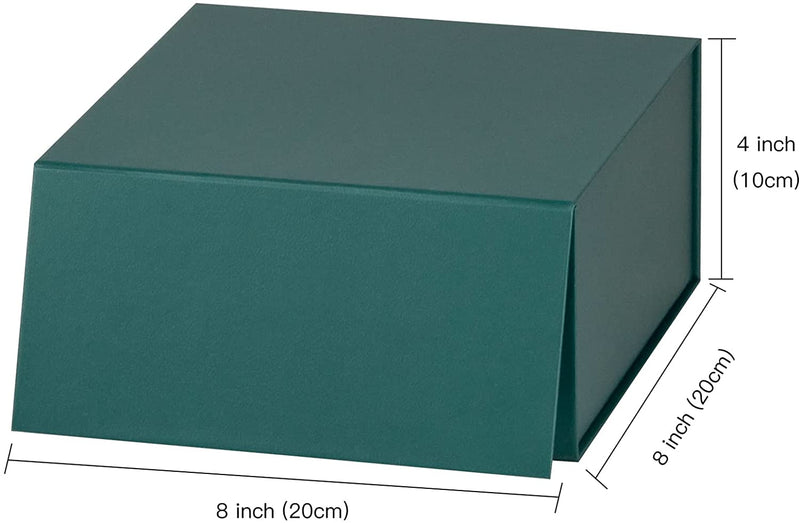 8" x 8" x 4" Collapsable Gift Box w/ Magnetic Square Flap Lid | Forest Green