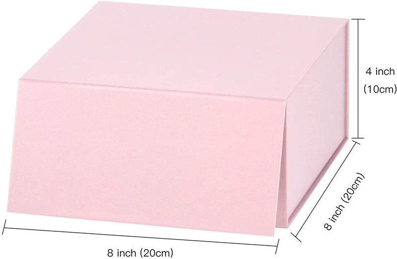 8" x 8" x 4" Collapsable Gift Box w/ Magnetic Square Flap Lid | Pink