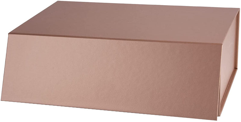 14" x 9" x 4.3" Collapsable Gift Box w/ Magnetic Square Flap Lid | Rose Gold