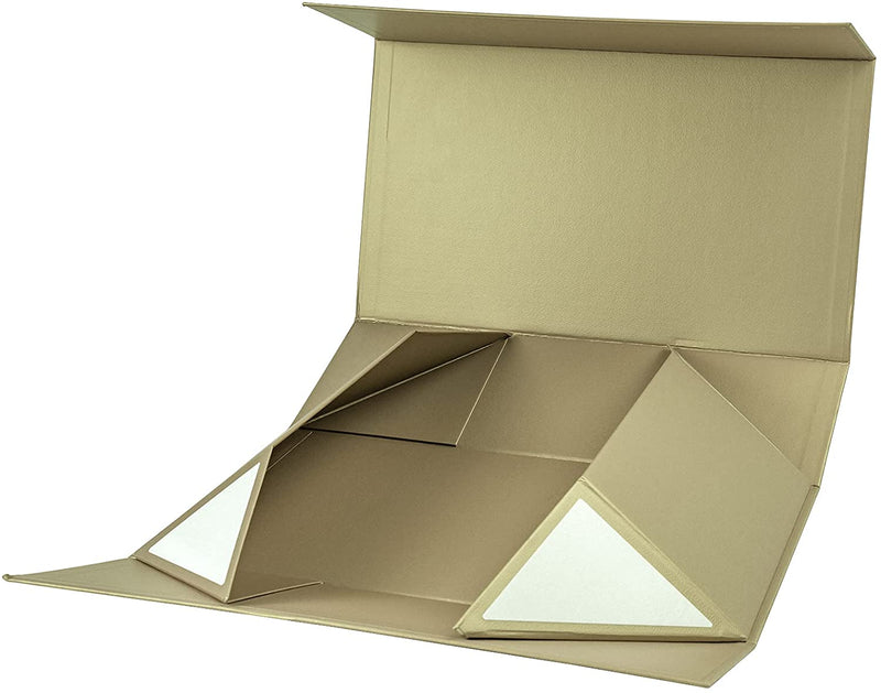 14" x 9" x 4.3" Collapsable Gift Box w/ Magnetic Square Flap Lid | Gold