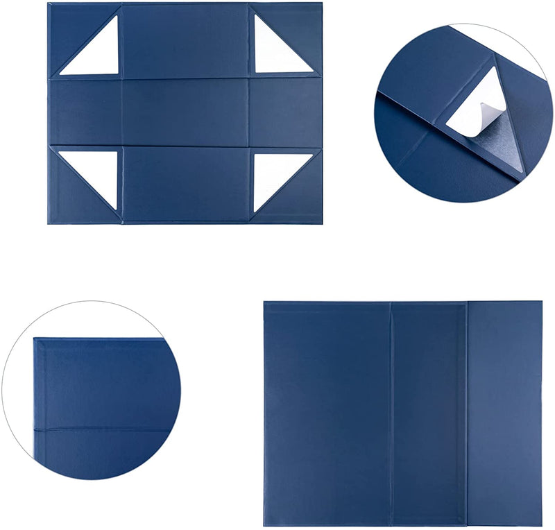 14" x 9" x 4.3" Collapsable Gift Box w/ Magnetic Square Flap Lid | Navy