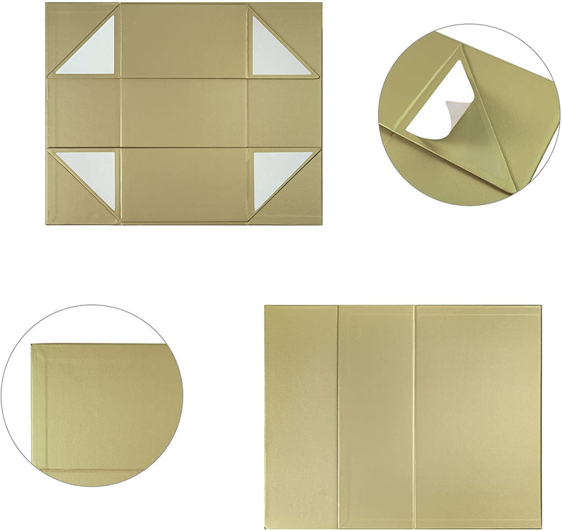 14" x 9" x 4.3" Collapsable Gift Box w/ Magnetic Square Flap Lid | Gold