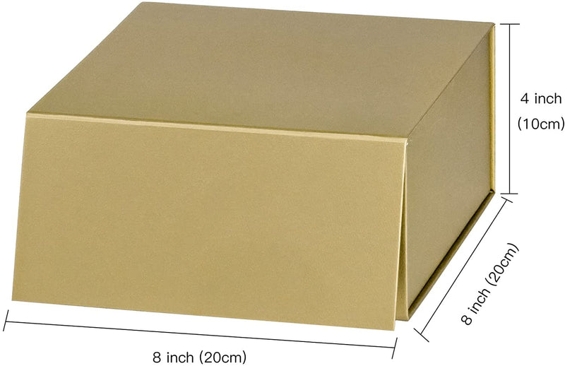 8" x 8" x 4" Collapsable Gift Box w/ Magnetic Square Flap Lid | Gold