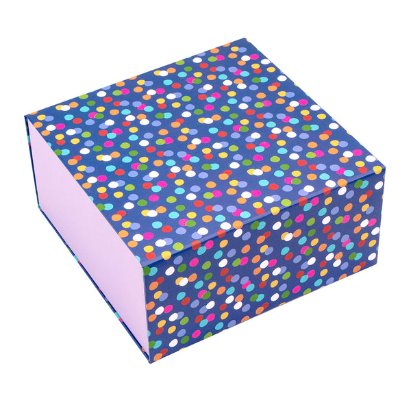 8" x 8" x 4" Collapsable Gift Box w/ 2-pcs White Tissue Paper & Magnetic Square Flap Lid | Colorful Polka Dot