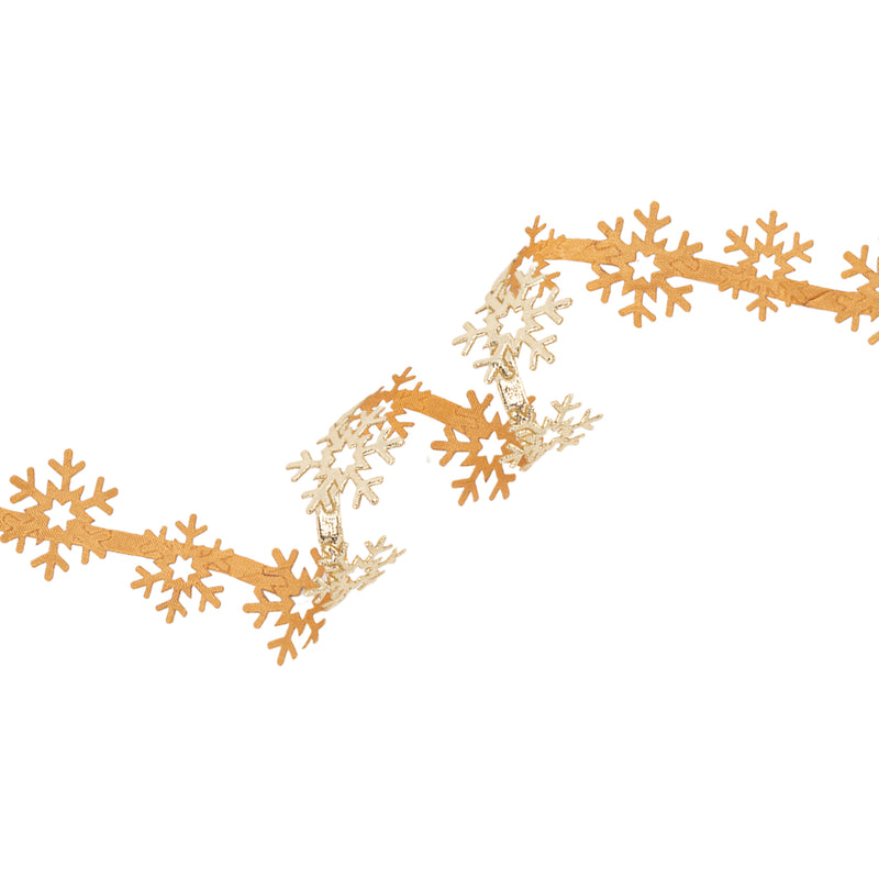 7/8" Ultrasonic Trim | Metallic Gold Snowflake | 10 Yard Roll