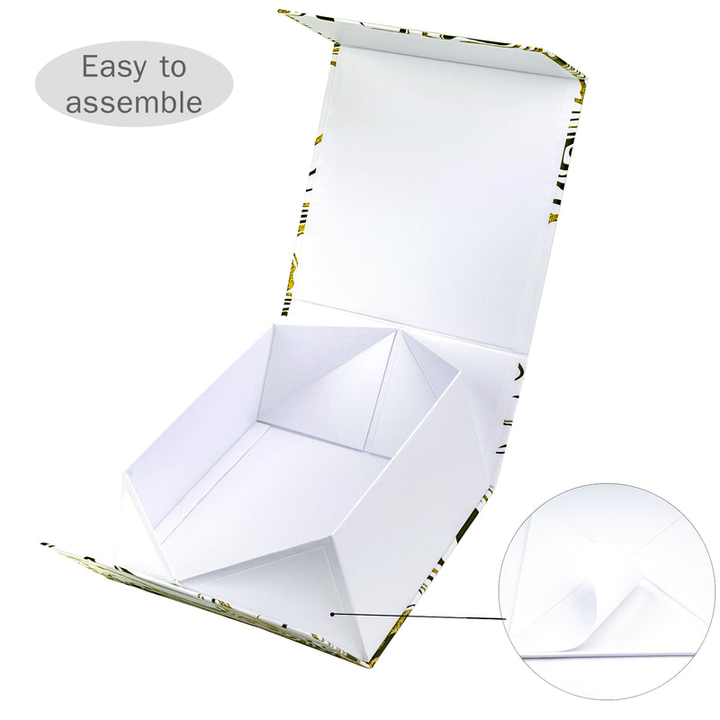 8" x 8" x 4" Collapsable Gift Box w/ 2-pcs White Tissue Paper & Magnetic Square Flap Lid | Glitter Marble