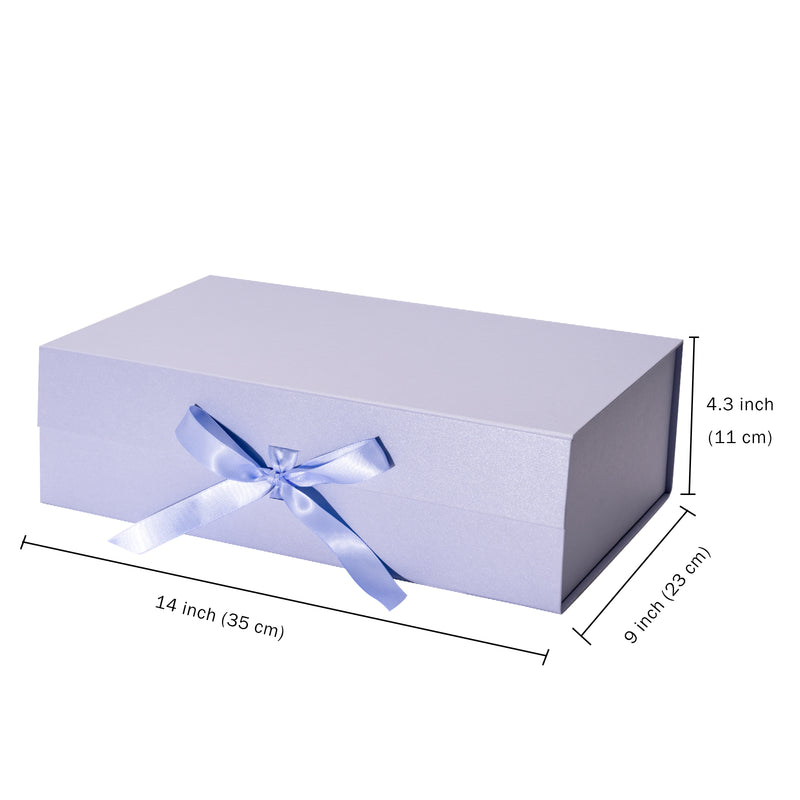 14" x 9" x 4.3" Collapsable Gift Box w/ Satin Ribbon & Magnetic Square Flap Lid | Taro