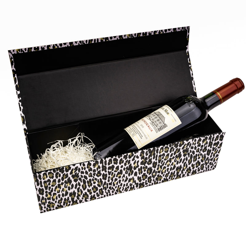 13" x 3.7" x 3.7" Collapsable Gift Box & Magnetic Square Flap Lid | Glitter Leopard