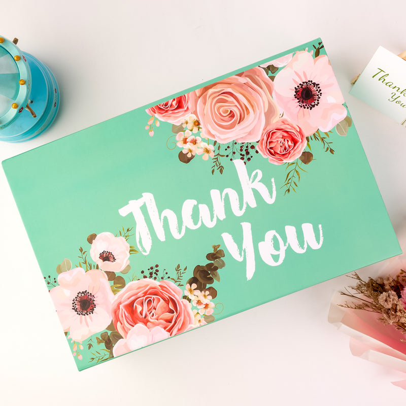 14" x 9" x 4.3" Collapsable Gift Box w/ 2-pcs White Tissue Paper & Magnetic Square Flap Lid | Floral Thank You