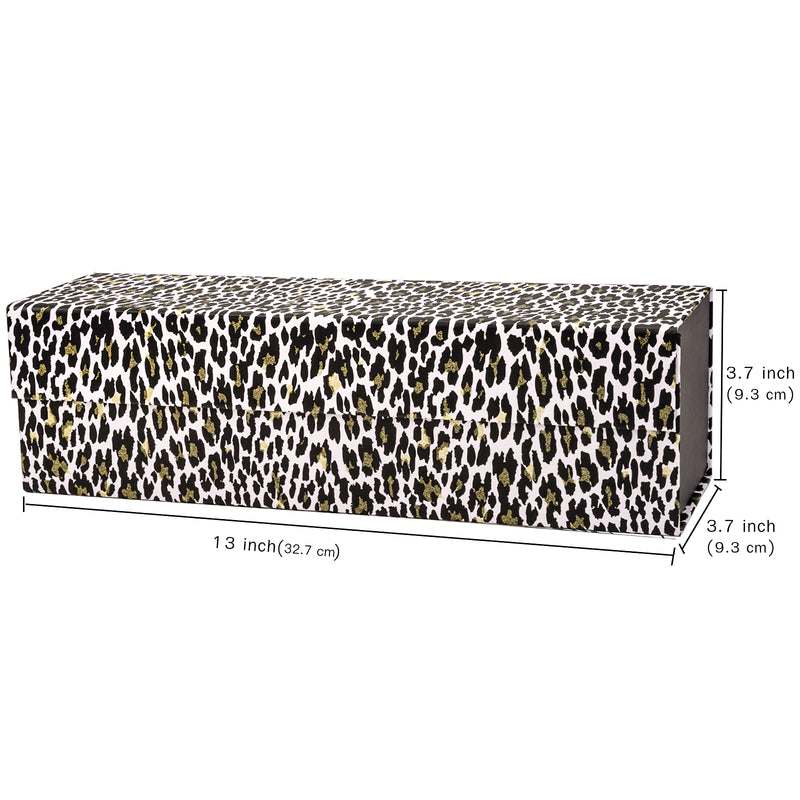 13" x 3.7" x 3.7" Collapsable Gift Box & Magnetic Square Flap Lid | Glitter Leopard