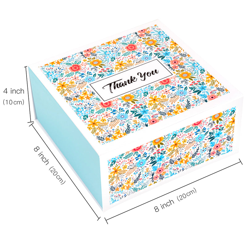 8" x 8" x 4" Collapsable Gift Box w/ 2-pcs White Tissue Paper & Magnetic Square Flap Lid | Yellow Floral