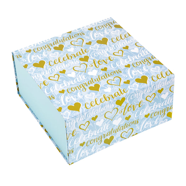 8" x 8" x 4" Collapsable Gift Box w/ 2-pcs White Tissue Paper & Magnetic Square Flap Lid | Wedding Hearts