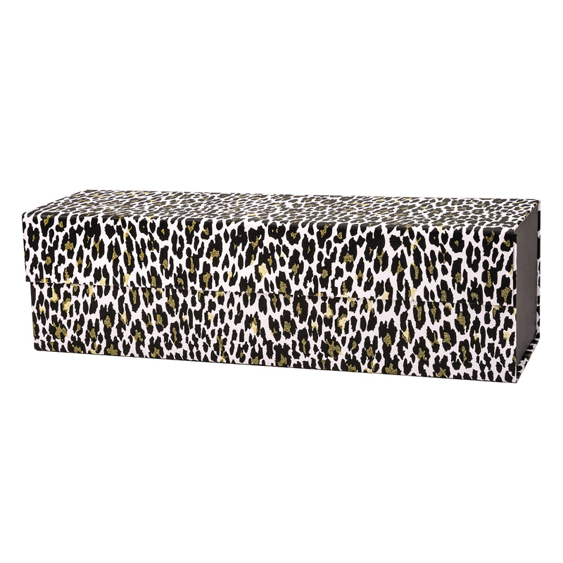 13" x 3.7" x 3.7" Collapsable Gift Box & Magnetic Square Flap Lid | Glitter Leopard