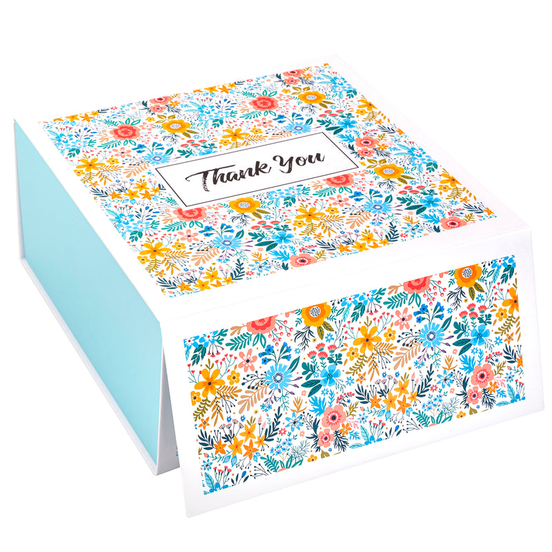 8" x 8" x 4" Collapsable Gift Box w/ 2-pcs White Tissue Paper & Magnetic Square Flap Lid | Yellow Floral