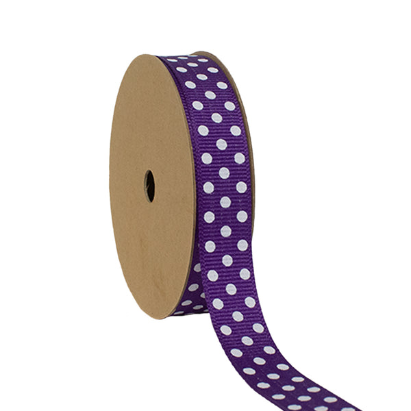 5/8" Confetti Dot Grosgrain Ribbon | Purple (465)/White Dot | 25 Yard Roll