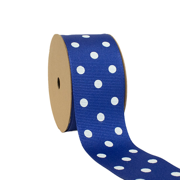 1 1/2" Polka Dot Grosgrain Ribbon | Royal Blue (350)/White Dot | 25 Yard Roll