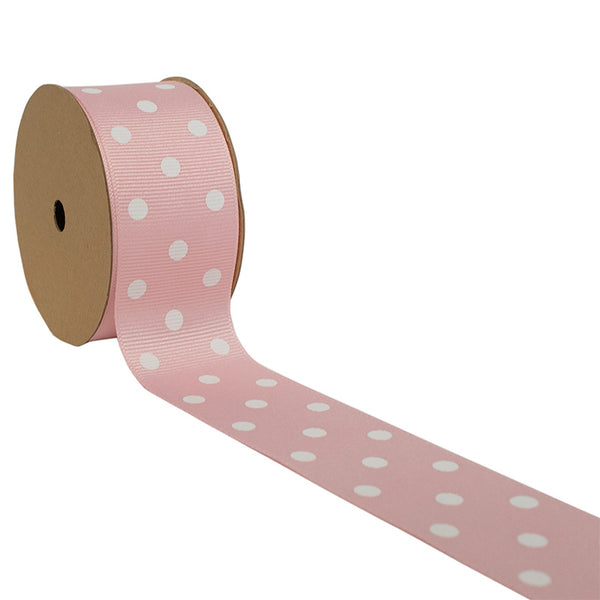 1 1/2" Polka Dot Grosgrain Ribbon | Lt Pink (117)/White Dot | 25 Yard Roll