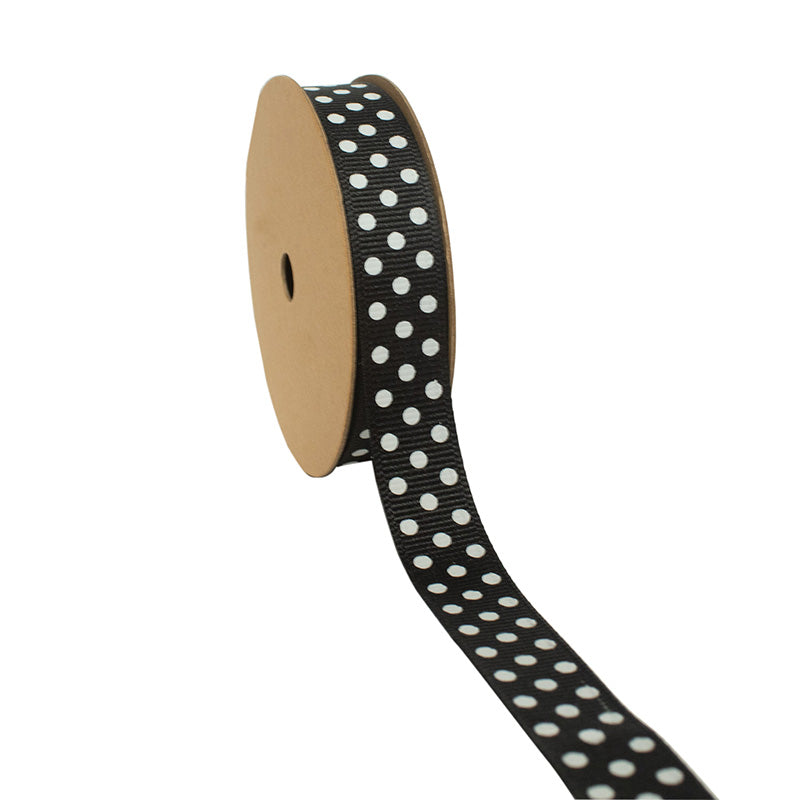 5/8" Confetti Dot Grosgrain Ribbon | Black (030)/White Dot | 25 Yard Roll