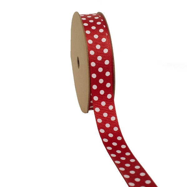 5/8" Confetti Dot Grosgrain Ribbon | Red (250)/White Dot | 25 Yard Roll