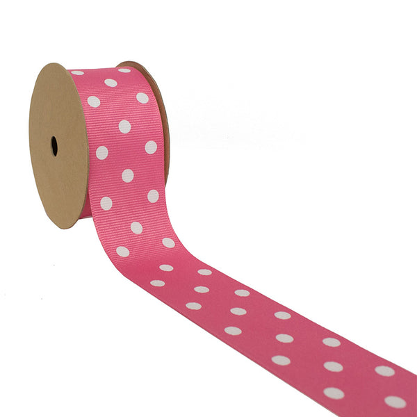 1 1/2" Polka Dot Grosgrain Ribbon | Hot Pink (156)/White Dot | 25 Yard Roll