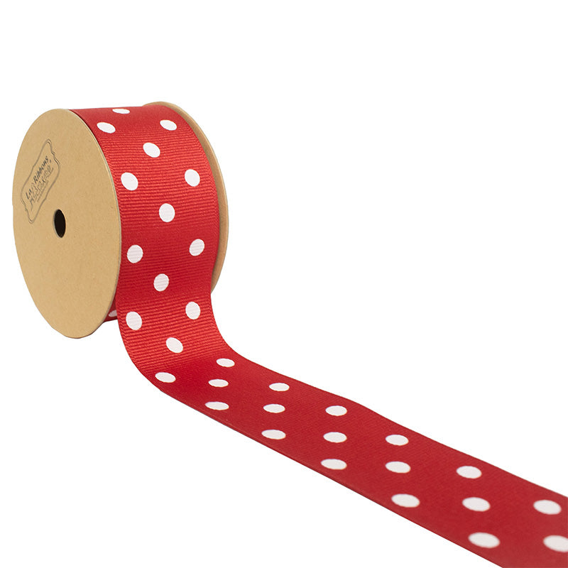 1 1/2" Polka Dot Grosgrain Ribbon | Red (250)/White Dot | 25 Yard Roll