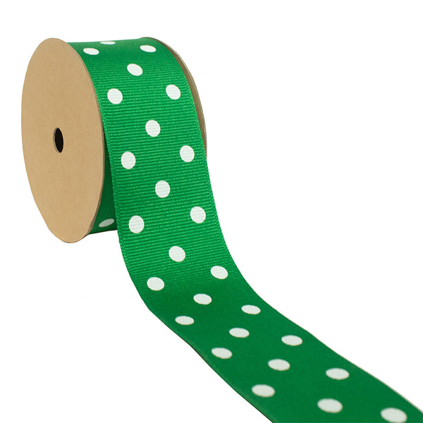 1 1/2" Polka Dot Grosgrain Ribbon | Emerald (580)/White Dot | 25 Yard Roll