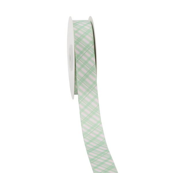 7/8" Printed Grosgrain Ribbon | Sage Plaid (10014) | 100 Yard Roll