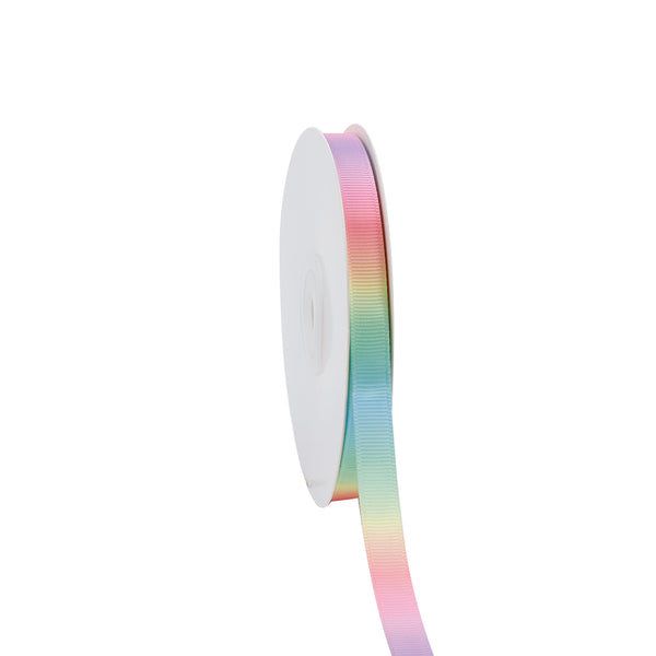 3/8" Printed Grosgrain Ribbon | Pastel Rainbow (10036) | 100 Yard Roll