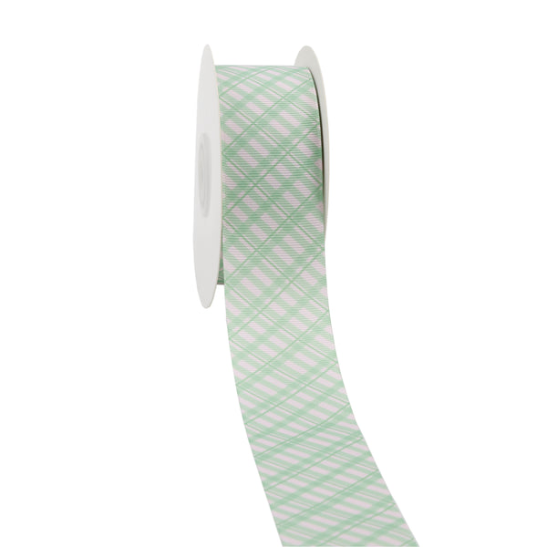 1 1/2" Printed Grosgrain Ribbon | Sage Plaid (10015) | 100 Yard Roll