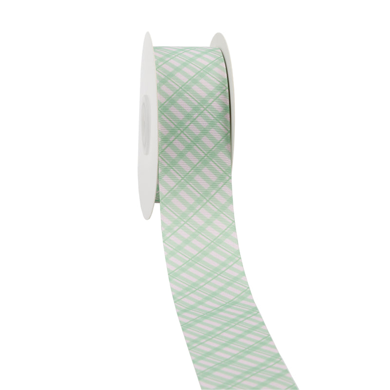 1 1/2" Printed Grosgrain Ribbon | Sage Plaid (10015) | 100 Yard Roll