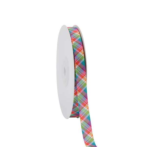 3/8" Printed Grosgrain Ribbon | Spring Plaid (10039) | 100 Yard Roll