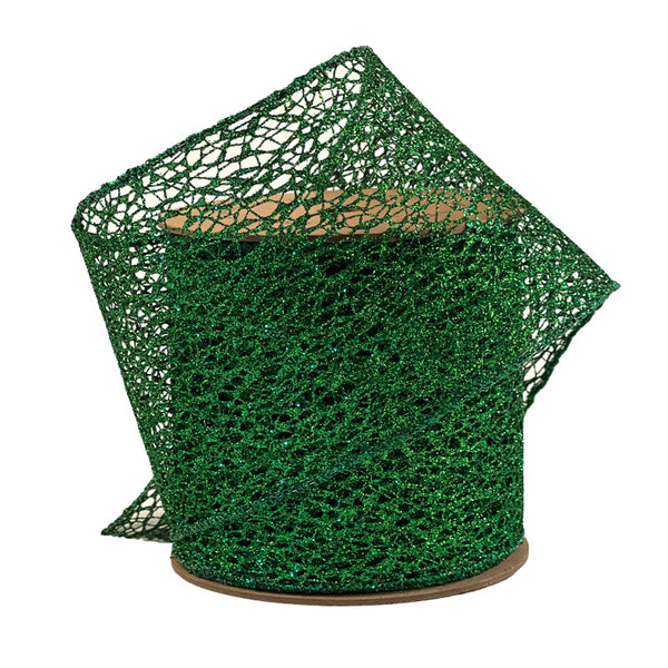 4" Mesh Wired Ribbon | Green | 10 Yard Roll