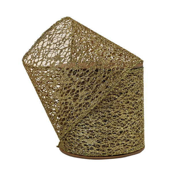 4" Mesh Wired Ribbon | Gold | 10 Yard Roll