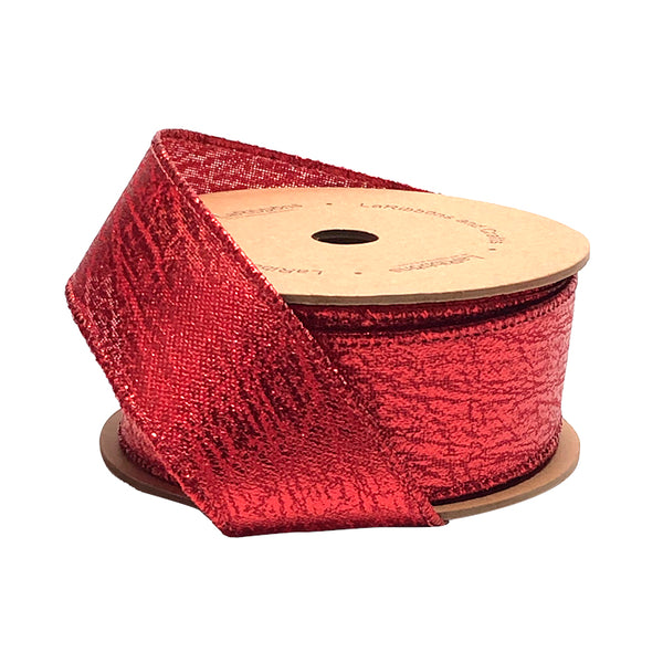 1 1/2" Wired Ribbon | "Faux Leather" Red | 10 Yard Roll