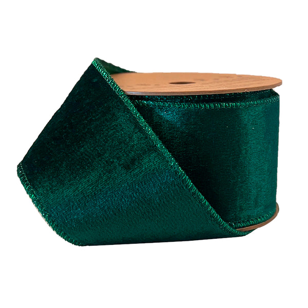 2 1/2" Reversible Velvet/Lurex Wired Ribbon | Green/Green | 10 Yard Roll