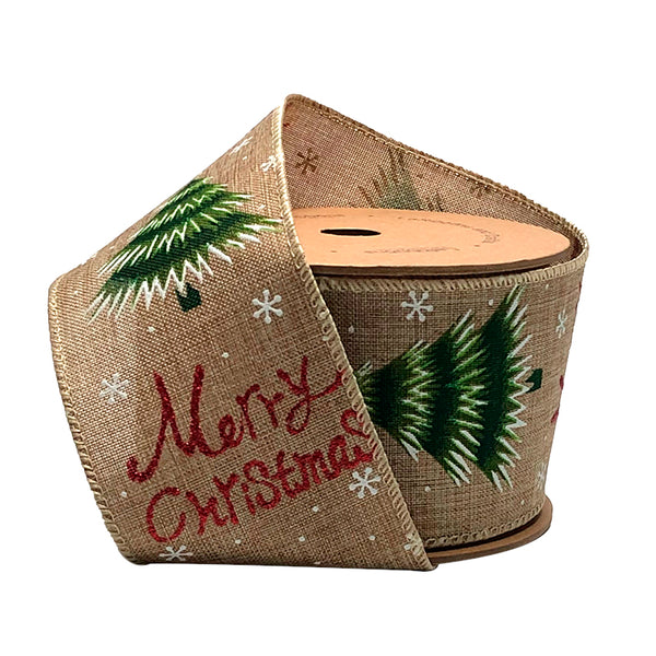 2 1/2" Holiday Wired Ribbon | "Merry Christmas" Natural/Multi | 10 Yard Roll